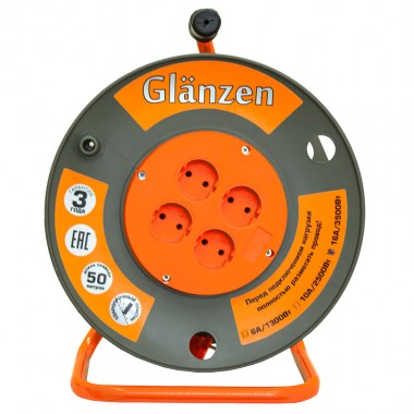 Удлинитель силовой на катушке GLANZEN 4 гнезда ПВС 2х2,5