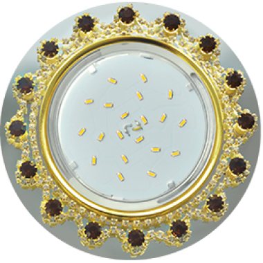 Светильник встраеваемый Ecola GX53 H4 5360 Glass Круг с прозр и янтарн стразами Корона (оправа золото) фон зерк/центр часть золото 52x120 (к+) /FA53RNECB/