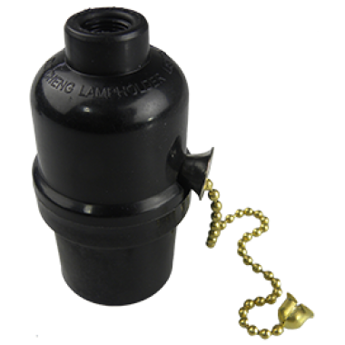 Патрон подвесной Ecola base с выключателем на цепочке карболит E27 черный /AB7SWBEAY/  