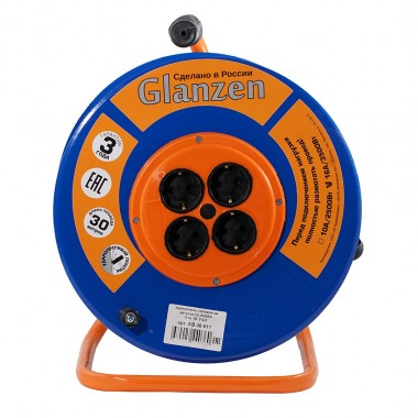 Удлинитель силовой на катушке GLANZEN 4 гн. КГ 3х2,5