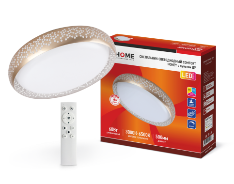 Светильник светодиодный COMFORT HONEY 60Вт 230В 3000-6500K 4800Лм 500х110мм c пультом ДУ IN HOME