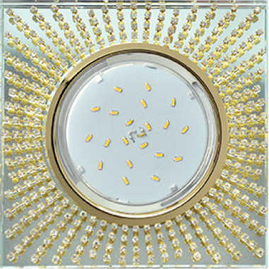 Светильник встраиваемый Ecola GX53 H4 5352 Glass Квадрат с прозр стразами (оправа золото) фон зерк/центр часть золото 40x123x123 (к+) /FG53SGECB/