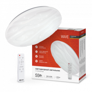 Светильник светодиодный COMFORT WAVE 55Вт 230В 3000-6500K 4400Лм 400x70мм с пультом ДУ IN HOME