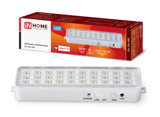 Светильник светодиодный аварийный СБА 1096-30DC 30LED 600mAh lithium battery DC IN HOME