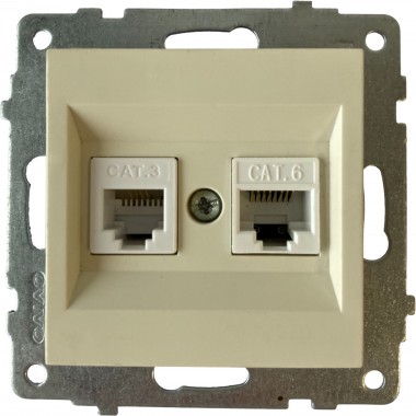 Розетка компьютерная RJ45 (CAT6)+телефонная RJ11 (CAT3) (КРЕМОВЫЙ ЦВЕТ) М + К