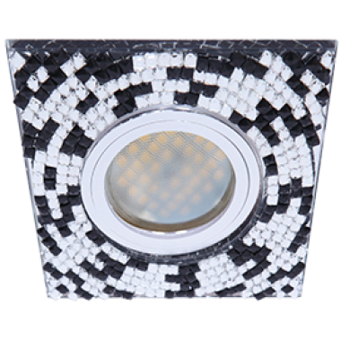Светильник встрапиваемый Ecola MR16 DL1658 GU5.3 Glass Стекло Квадрат с прозр.-черной мозаикой/фон зерк../центр.часть хром 28x95x95 /FU16SGECB/