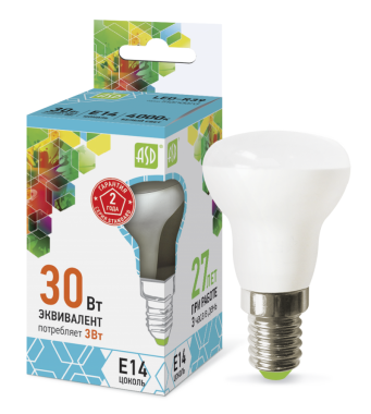 Лампа светодиодная LED-R39-standard 3Вт 230В Е14 4000К 270Лм ASD