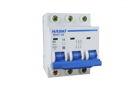 Выключатель автоматический ВА47- 29 3Р  6А хар. D HASKI