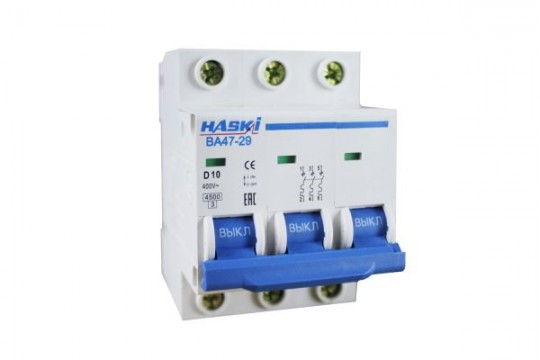 Выключатель автоматический ВА47- 29 3Р 10А хар. D HASKI