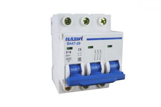 Выключатель автоматический ВА47- 29 3Р 16А хар. D HASKI