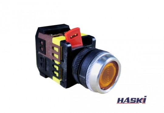 Кнопка АBLFS-22 желтый d22мм неон/240В 1з+1р HASKI