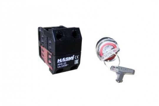 Переключатель АKS-22 черный ключ на 2 фиксированных пололожения I-0 1з+1р HASKI