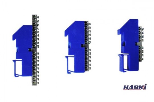 Шина "N" нулевая 6х9мм 12/1 (12 гр./креп. по центру)+изолятор на DIN рейку синий HASKI