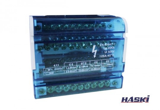 Шина "N" нулевая в корпусе на DIN-рейку 4х11 групп HASKI