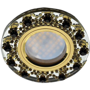 Светильник встраиваемый  Ecola MR16 DL1660 GU5.3 Glass Стекло Круг с прозр.и янтарн. стразами Корона (оправа золото)/фон зерк./центр.часть золото 28x93 /FA16RNECB/