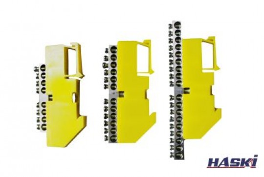 Шина "N" нулевая (ШНИ) 6х9мм  14/2 (14 гр./креп. по краям) + 2 изол. по краям желтый HASKI