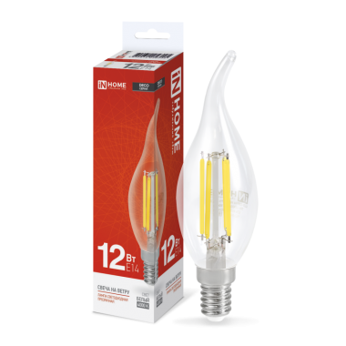 Лампа светодиодная LED-СВЕЧА НА ВЕТРУ-deco 12Вт 230В Е14 4000К 1350Лм прозрачная IN HOME