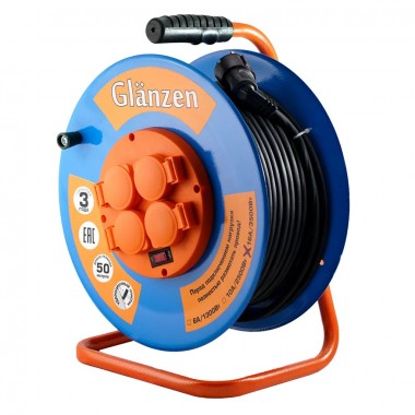 Удлинитель силовой на катушке GLANZEN 4 гн. КГ 3х1,5