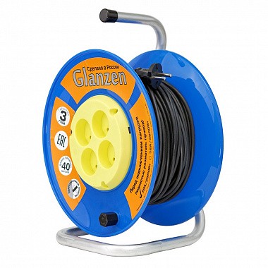 Удлинитель силовой на катушке GLANZEN 4 гнезда ПВС 3х1,5