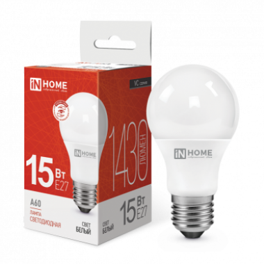 Лампа светодиодная LED-A60-VC 15Вт 230В Е27 4000К 1430Лм IN HOME