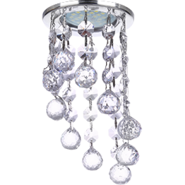 Светильник встраиваемый Ecola MR16 CR1007 GU5.3 Glass Стекло Круг с большими хруст на подвесе "под скос" черный/хром 84x170 /FK16RVECB/