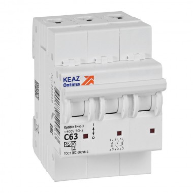 Выключатель автоматический модульный OptiDin BM63-3C63-4,5-УХЛ3