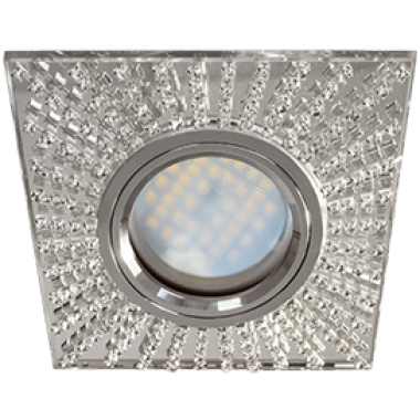 Светильник встраиваемый Ecola MR16 DL1659 GU5.3 Glass Стекло Квадрат с прозр.стразами (оправа хром)/фон зерк./центр.часть хром 30x95x95 /FW16SGECB/