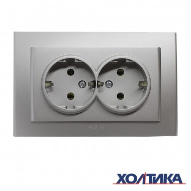 РОЗЕТКА ДВОЙНАЯ С ЗАЗЕМЛЕНИЕМ (СЕРЕБРИСТЫЙ ЦВЕТ) MINA